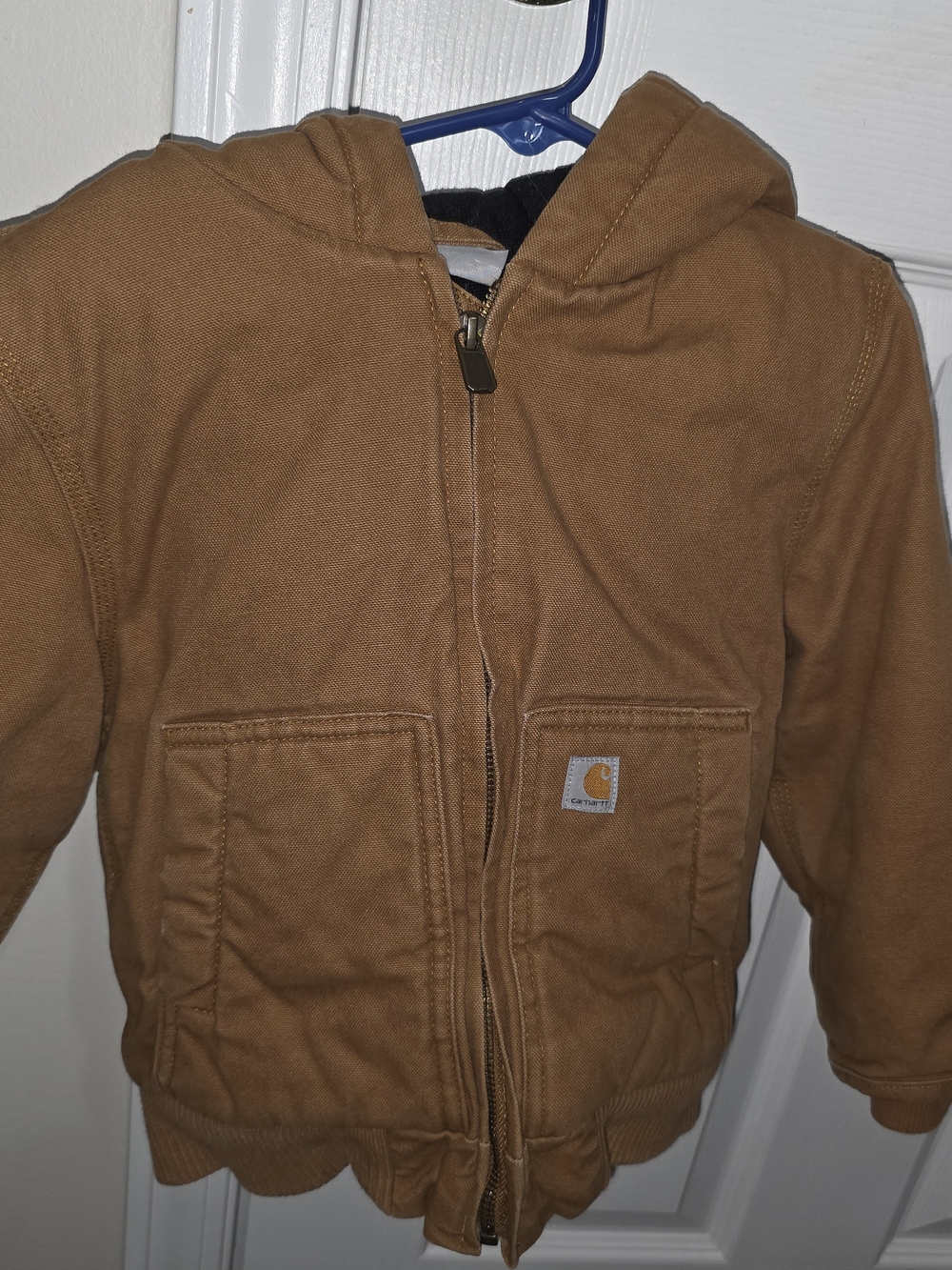 4T Carhartt Kids' Hooded Canvas Zip Jacket in Brown